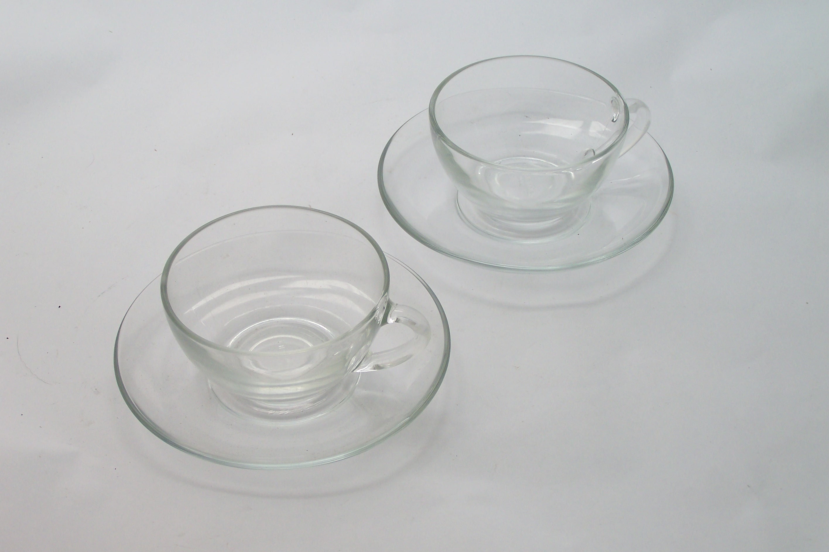 2 Tasses et Soucoupes Arcoroc à Café, Thé Verre Transparent Vintage Made in France