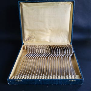 Cutlery set 24 pieces 12 forks 12 spoons Art Nouveau pattern silver plated in case French cutlery vintage  Made in France
