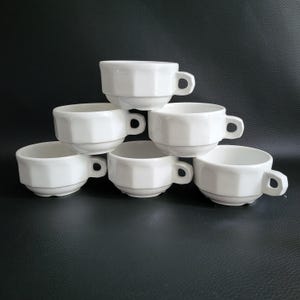 Pillivuyt 6 white coffee cups by Pillivuyt  French café  hina coffee set  French coffee cup thick china cups vintage  Made in France