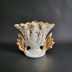 Wedding vase bride vase  white and gold porcelain ear of wheat pattern vase church altar vase 19th Century vase vintage  Made in France