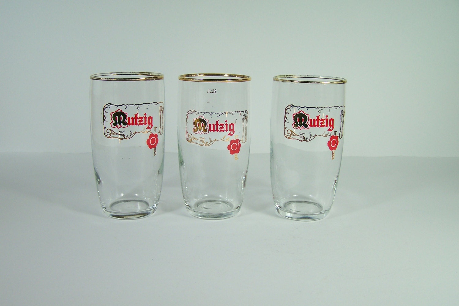 3 Verres à Bière Anciens Mutzig 20 Cl Vintage Made in France