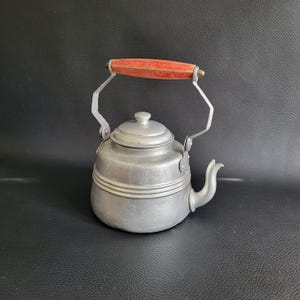 Single aluminum kettle with handle MCM kettle with red wooden handle vintage