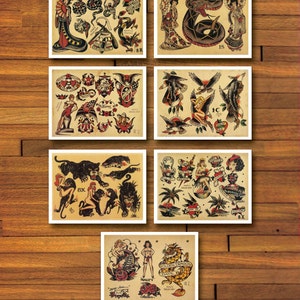 14.5" x 11" Sailor Jerry Old School 7 Page Tattoo Flash Set