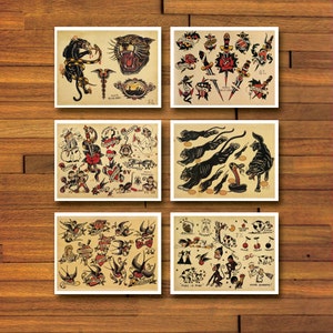 14.5" x 11" Sailor Jerry Old School 6 Page Tattoo Flash Set