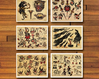 11" x 8.5" Sailor Jerry Old School 6 Page Tattoo Flash Set