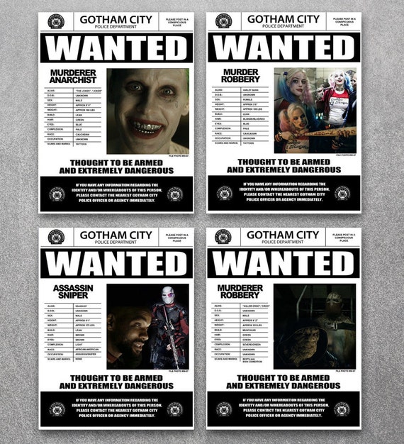 Suicide Squad Wanted Posters Set of 4 Joker Harley Quinn Croc Movie Prop  Poster