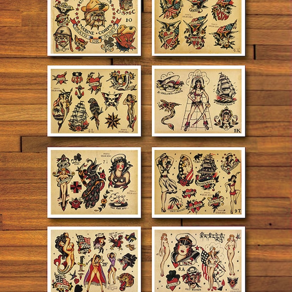 14.5" x 11" Sailor Jerry Military 8 Page Tattoo Flash Set #2