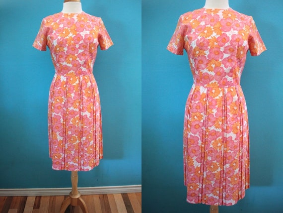 60's Summer Day Dress......Pink And Orange Early 6