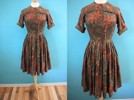 60's Day Dress Late 50's/Early 60's Autumnal Graph
