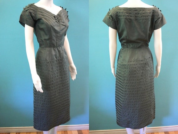 50's Cocktail Dress 1950's Forest Green Wiggle Sty