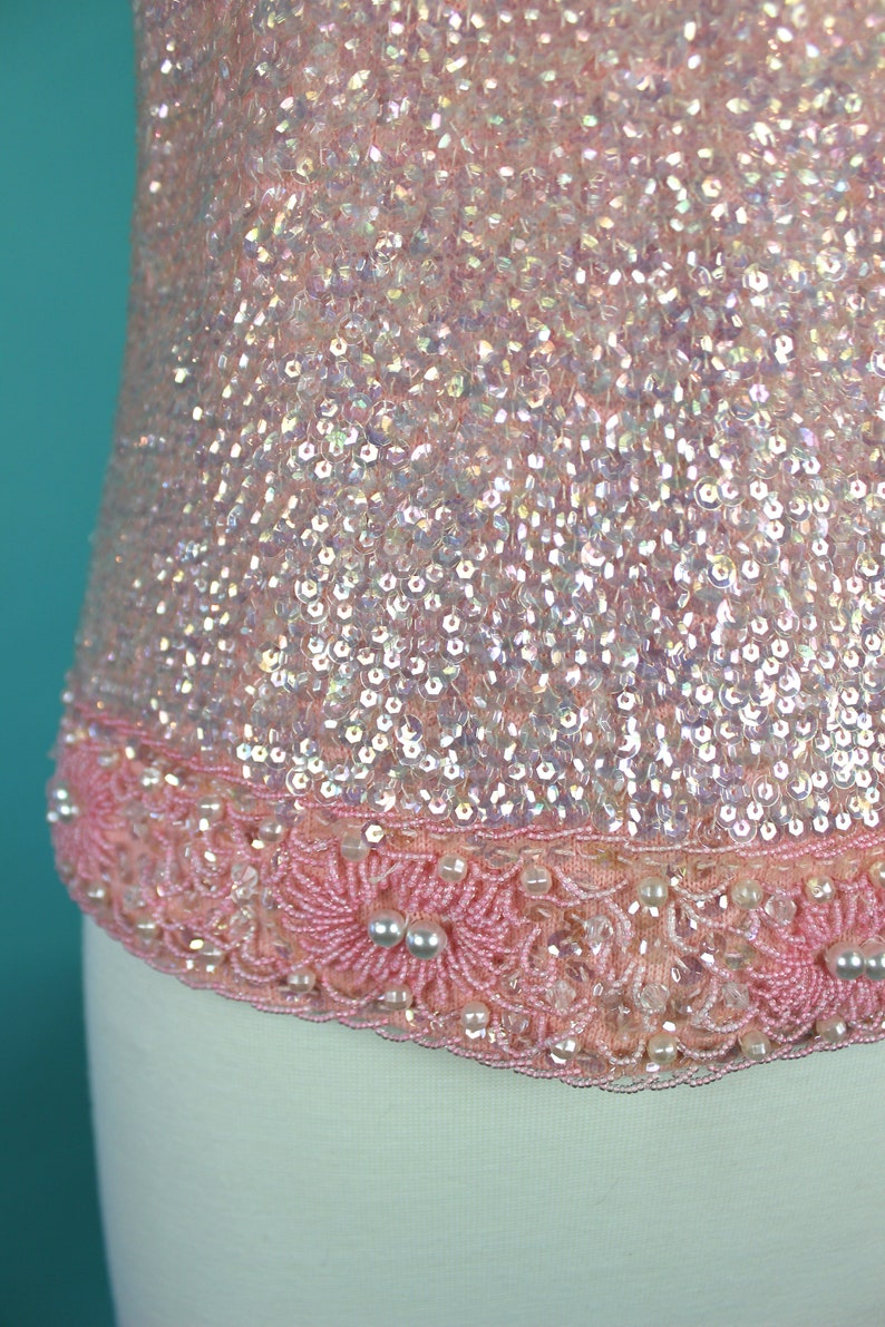 60/'s Sequined Top Early 60/'s Petal Pink Beaded And Sequined Cocktail Top 60/'s Evening Top
