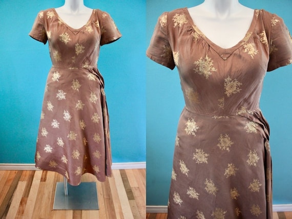 50's Cocktail Dress 50's Cocoa Brown And Gold Silk