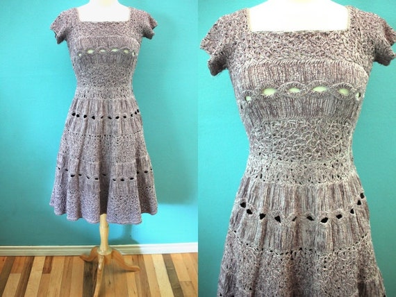 50's Dress 1950's Lilac Colored Crocheted Ribbon D