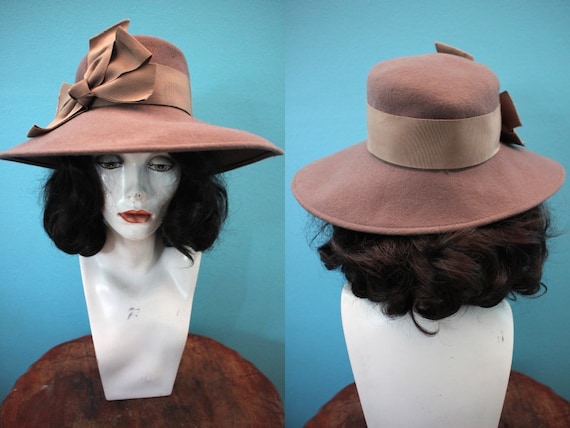 40's Hat 80's-Does-40's Fawn-Colored Wide-Brimmed