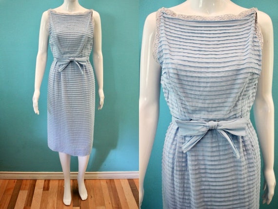 50's Dress Late 1950's Light Blue Tiered Cotton S