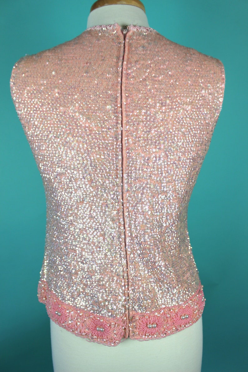 60/'s Sequined Top Early 60/'s Petal Pink Beaded And Sequined Cocktail Top 60/'s Evening Top