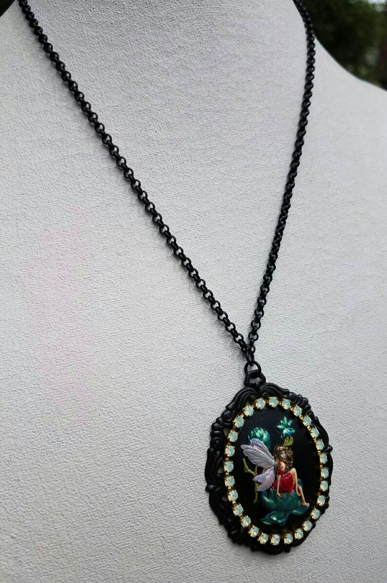 Cameo Necklace Cameo Jewelry Handmade Jewelry Hand Painted Fairy Necklace Free Shipping Fairy Necklace Fairy Cameo Necklace