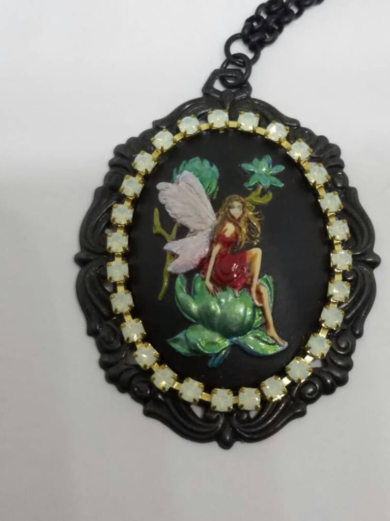 Cameo Necklace Cameo Jewelry Handmade Jewelry Hand Painted Fairy Necklace Free Shipping Fairy Necklace Fairy Cameo Necklace