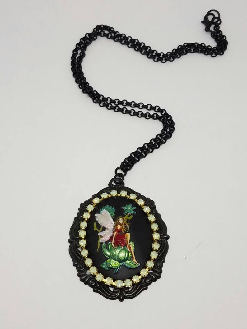 Cameo Necklace Cameo Jewelry Handmade Jewelry Hand Painted Fairy Necklace Free Shipping Fairy Necklace Fairy Cameo Necklace
