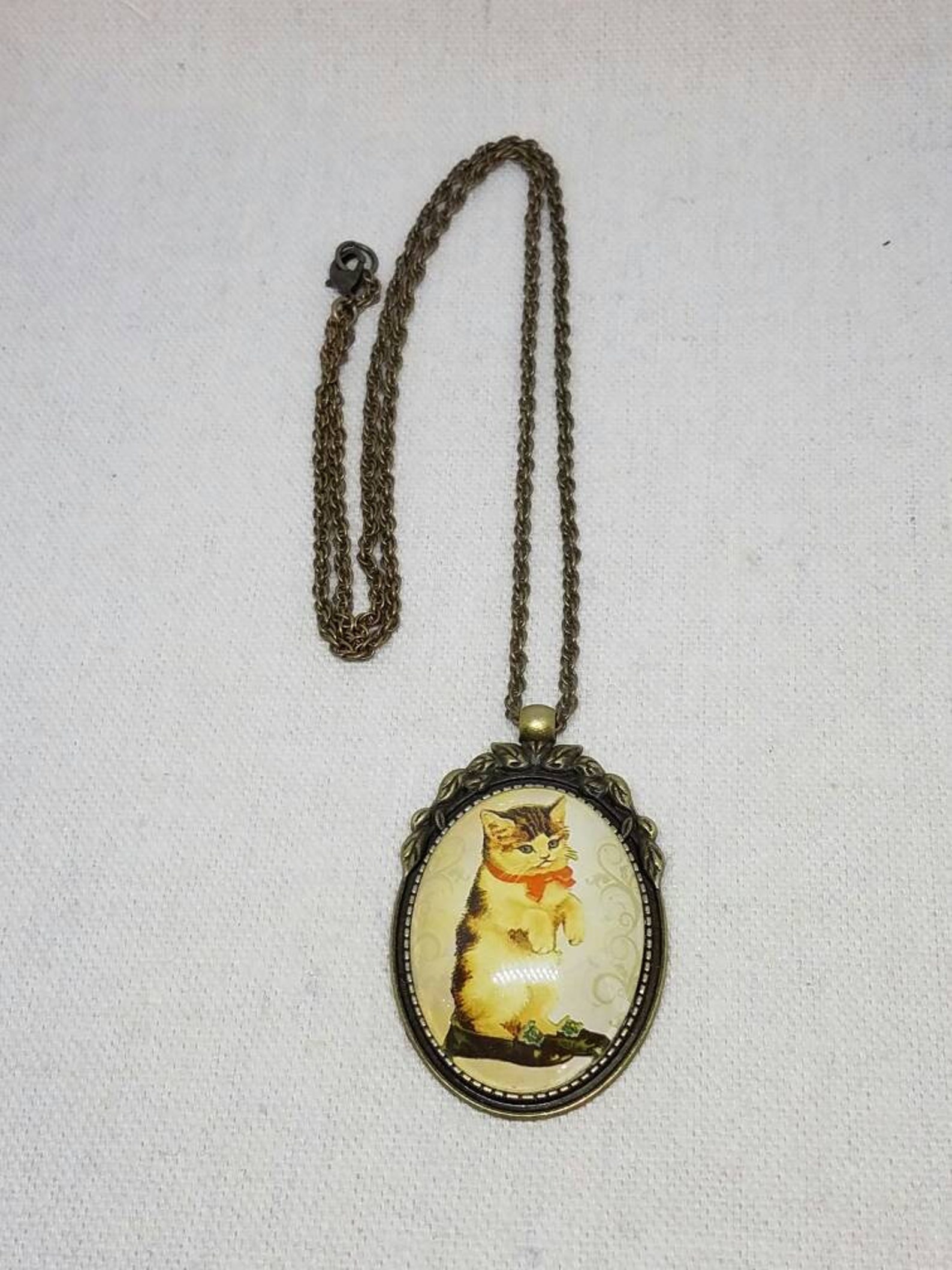 Cat Necklace Cat Jewelry Cat Pendant Necklace Vintage Cat Etsy