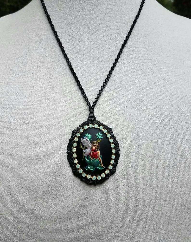 Cameo Necklace Cameo Jewelry Handmade Jewelry Hand Painted Fairy Necklace Free Shipping Fairy Necklace Fairy Cameo Necklace