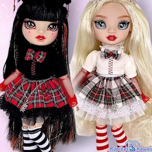 Abito gotico a quadri per Rainbow High, Pullip, Blythe, M.H g3: abito da bambola punk rock con calzini a righe.