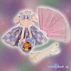 Clothes for Rainbow High, monster g3, Pullip, Blythe | Doll Outfit – Dress with Heart Purse and Striped Socks | Kawaii style doll clothes