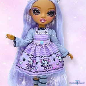 Pastel Goth Dress for Shadow High and Rainbow High - Creepy Cute Outfit with Striped Tights - 1/6 Scale Handmade Clothing
