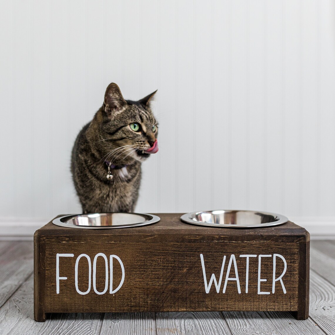 Rae Dunn Inspired Wooden Cat bowl stand Cat food and water Etsy