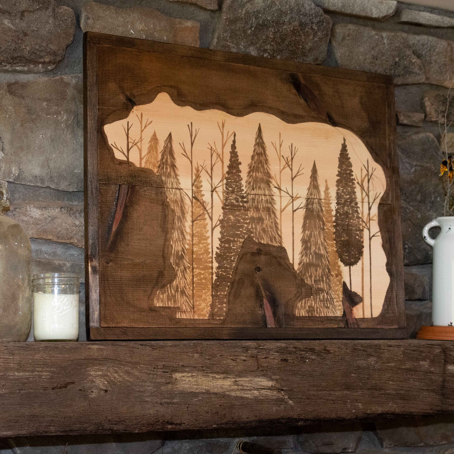 Large Woodland Bear Decor Log Cabin Bear Decor Hunting Man Etsy