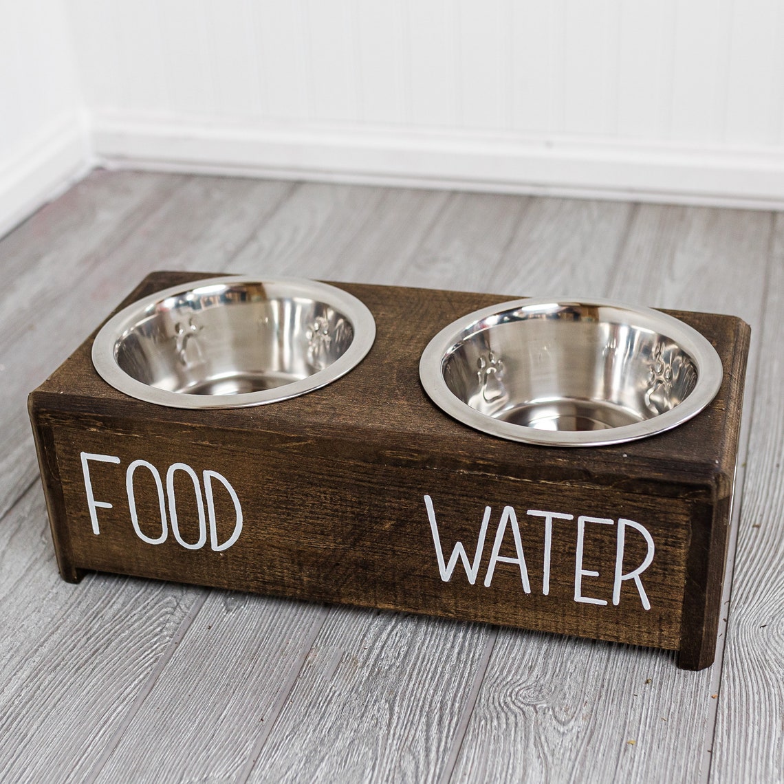 Rae Dunn Inspired Wooden Cat bowl stand Cat food and water Etsy
