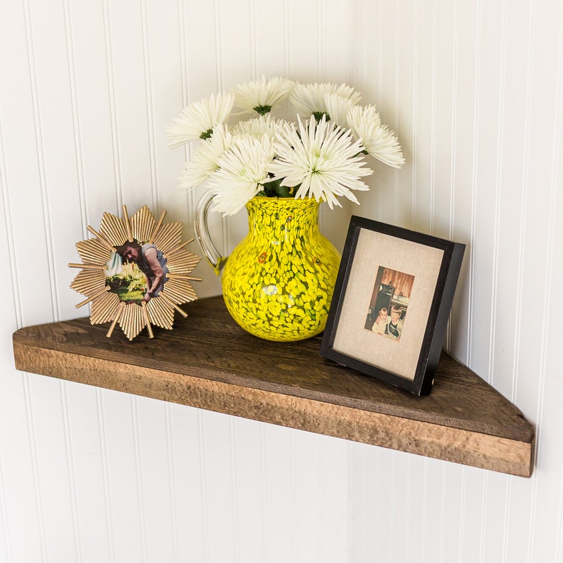 Floating wood corner shelf, Reclaimed wood wall shelf, Rustic wooden shelf organizer 