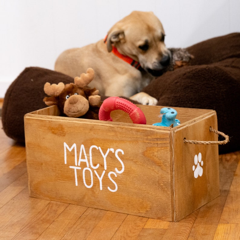 Personalized Wood dog toy box Pet toy bin Dog toy bin Etsy