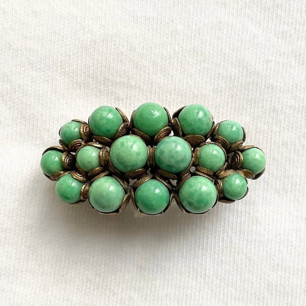 Vintage Czech Peking Glass Brooch ~ Art Deco Max Neiger Jade Glass Pin