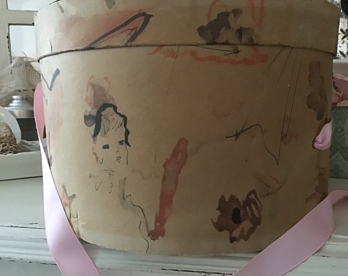 Vintage Large Fashion Hatbox ~ Fashion Sketches Drawings~ Shabby /& Chic ~ Fashion Drawings Fashionable Ladies~ 1940\u2019s Prop Distressed