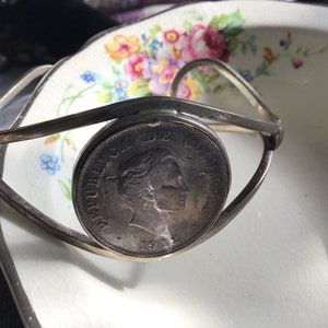 Rare Antique 1912 Republica De Columbia Simon Bolivar Eagle Shield Genuine Silver Coin Cuff Bracelet