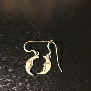 Vintage Crescent Moon Silver Man in the Moon Boho Earrings ~ ~Dainty Earrings