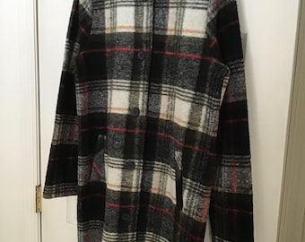 Vintage Nanette Lepore Designer Wool Blend Plaid Collarless Coat Size Small