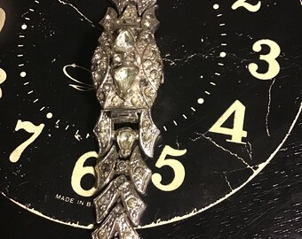 Rare Paul PERREGAUX Vintage Paste Rhinestone Pot Metal Bracelet Watch ~ Swiss Made Art Deco 17 Jewels ~ Needs REPAIR