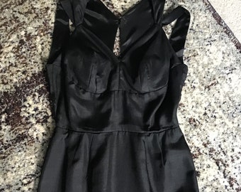 Vintage Little Black Dress 1950s/60s Double Strap Cut Out Cold Shoulder Flaws