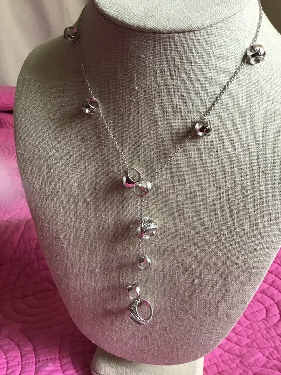 Vintage 925 Silver & Rhinestone Lariat Necklace ~ 