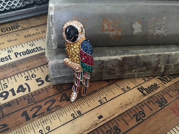 Exquisite Vintage ROMAN Parrot Pin Faux Diamonds … - image 2