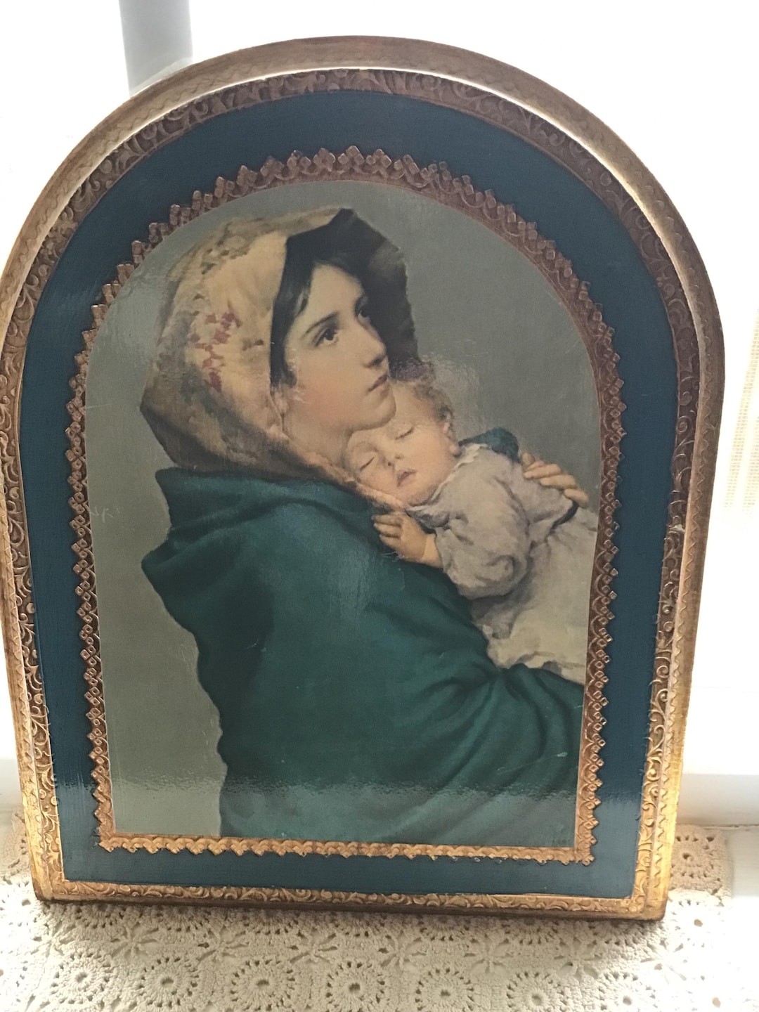 Vintage Italian Florentine Madonna & Child Arched Plaque Wood and Gilt ...
