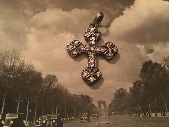 Sterling Silver Celtic Cross Pendant  Rhinestone … - image 1