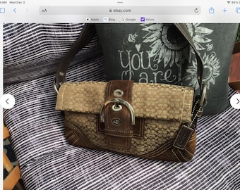 Vintage Coach Legacy Black Signature Canvas Mini Bag Double Turn