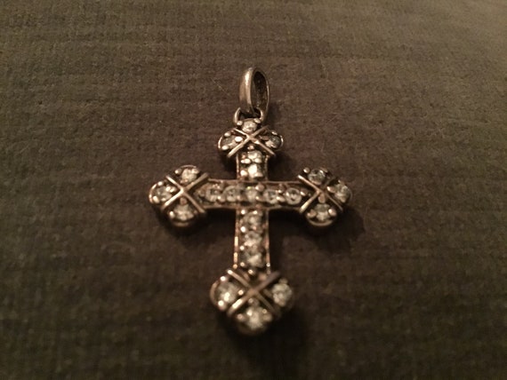 Sterling Silver Celtic Cross Pendant  Rhinestone … - image 3