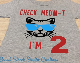 Baby Boys Kids Cat Meow Cute Short Sleeve T-Shirt Size 2-6
