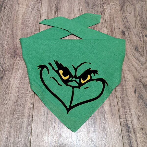 GRINCH face DOG BANDANA, Green personalized Christmas