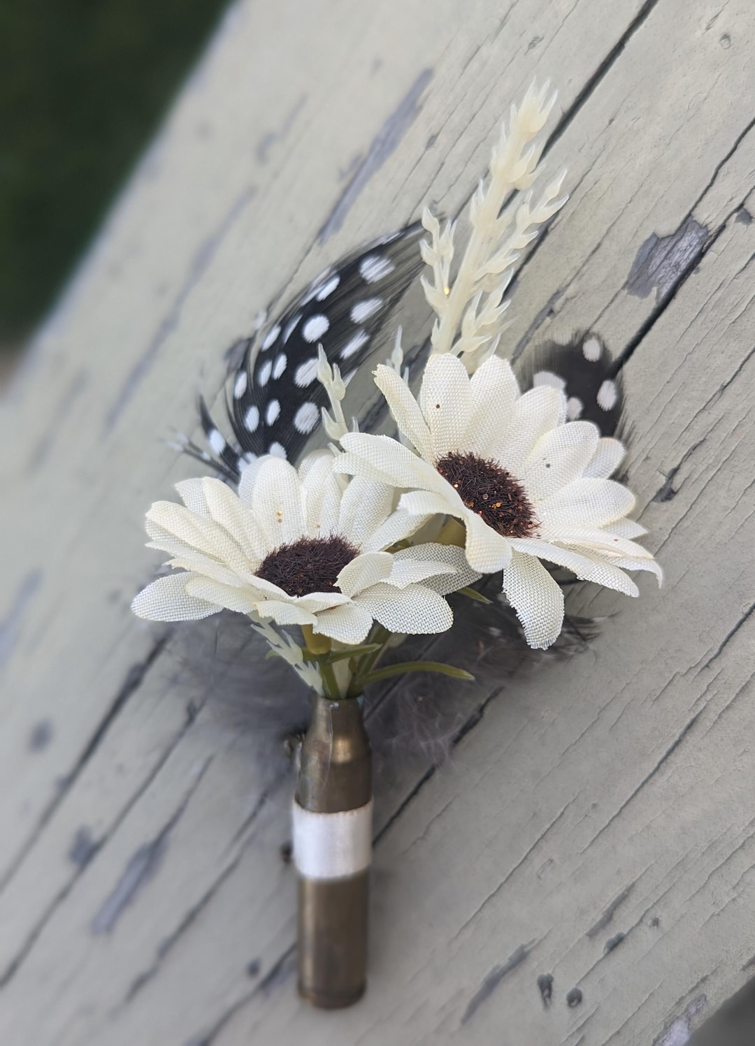 Ivory Flower Bullet Casing Boutonniere. Wedding . Groom . Groomsmen ...