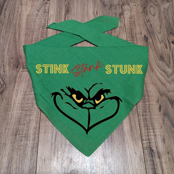 GRINCH DOG BANDANA, Stink Stank Stunk, Green personalized Christmas